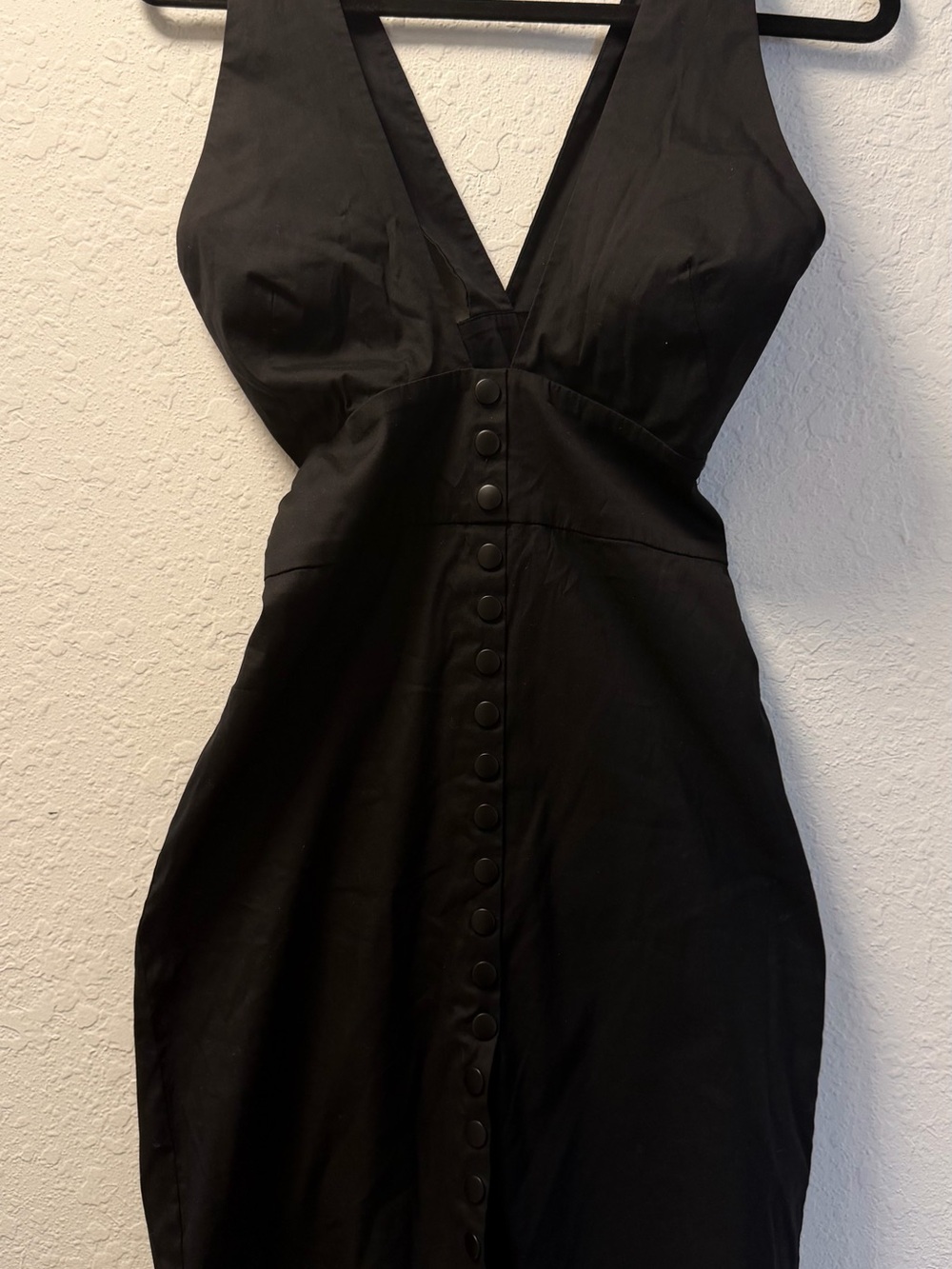 bebe Black V-Neck Button-Front Midi Dress